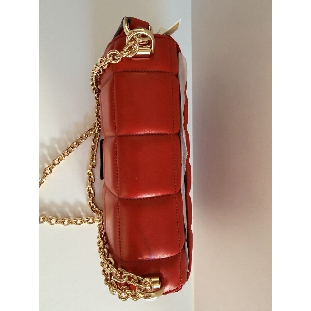 Michael Kors Soho Large Quilted Leather Shoulder Bag Crimson Red Gold Chain NWT - Picture 8 of 15